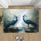 Peacock Rug 3x4-3x4 Rug, Peacock Couples Area Rugs for Bedroom, Nature Waterfall Rugs for Living Room, Animal Bird Washable Mat, Teal Turquoise Carpet - Peafowl Home Decor & Gifts