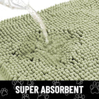 Smiry Dog Door Mat for Muddy Paws, Absorbent Dirt Trapper Non Slip Quick Dry Washable Chenille Mat for Mud Dogs, Entry Rug for Indoor and Outdoor (24x16 Inches, Sage Green and White)