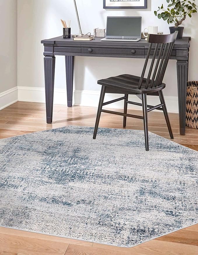 Unique Loom Finsbury Collection Area Rug - Sarah (7' 10" Octagon, Blue/ Ivory)