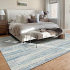 MUJOO 9x12 Area Rug,Washable Rugs for Living Room Bedroom Dining Room,Modern Abstract Large Non Slip Throw Carpet Indoor,Low Pile Accent Neutral Blue