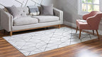 Rugs.com Lattice Trellis Collection Rug – 10' x 14' White Low-Pile Rug Perfect for Living Rooms, Large Dining Rooms, Open Floorplans