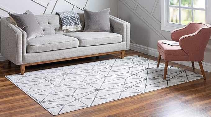 Rugs.com Lattice Trellis Collection Rug – 3' x 5' White Low-Pile Rug Perfect for Living Rooms, Large Dining Rooms, Open Floorplans