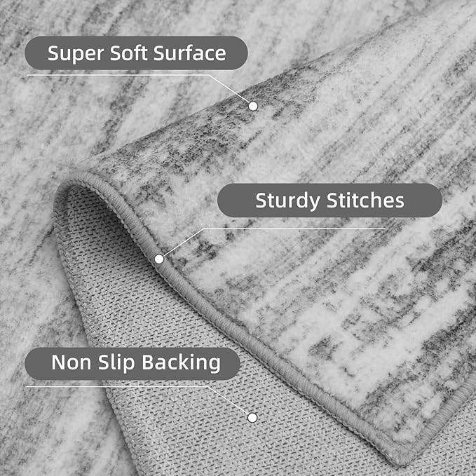 PADOOR Modern Abstract Runner Rug - 2x5 Washable Hallway Rugs, Ultra Soft Non-Slip Low Pile Floor Rugs for Hallway Entryway Kitchen Bedroom Bedside Laundry Room Black