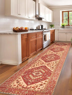 SERISSA Runner Rug for Hallways, 2'6"x12' Washable Non Slip Kitchen Runner Rug, Extra Long Boho Rug Ultra Soft Vintage Red Beige Print Floor Carpet for Bedroom Hallway Entryway Bathroom Laundry Room