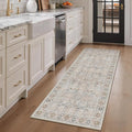 Bavni 2'6''x6 Rug Runners for Hallways, Washable Runner Rug Non Slip, Vintage Floral Print Style Rugs for Bedroom-Lightweight Low Pile Carpet for Hallways Bathroom, Beige Gery