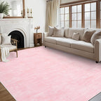 RUGSREAL Washable Rug 10x13 for Living Room Modern Abstract Area Rug Non-Slip Large Contemporary Bedroom Rug Stain Resistant Aesthetic Accent Floor Carpet Foldable Solid Rug for Home Office, Pink