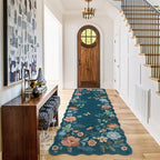 Lahome Floral Kitchen Runner Non-Slip, 2X6 Soft Washable Hallway Runner Rug, Ultra-Thin Stain Resistant Boho Laundry Room Rug Low-Pile Carpet for Bathroom Entryway Bedroom, Navy Blue