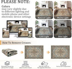 4x6 Machine Washable Area Rug for Living Room, Blue Beige Boho Vintage Floral Rug Large Non-Slip Low Pile Soft Faux Wool Carpet, Kids and Pets Friendly for Bedroom Dining Room Farmhouse Decor Rug
