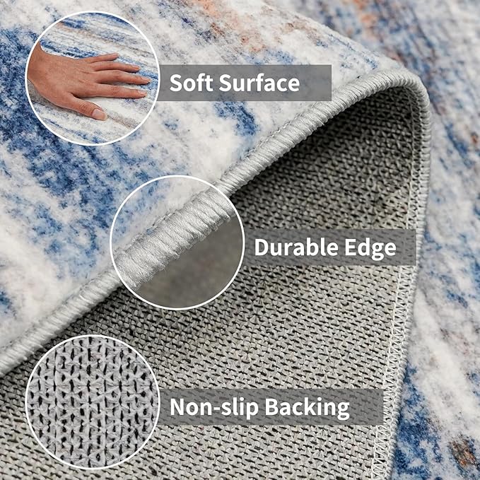 Washable Kitchen Runner Rug for Family: Easy-to-Clean Runners for Hallway Entryway Bedroom - Stain and Water Resistant Rugs with Non-Slip Backing - Soft Low-Pile Carpet 2x6 Navy Grey