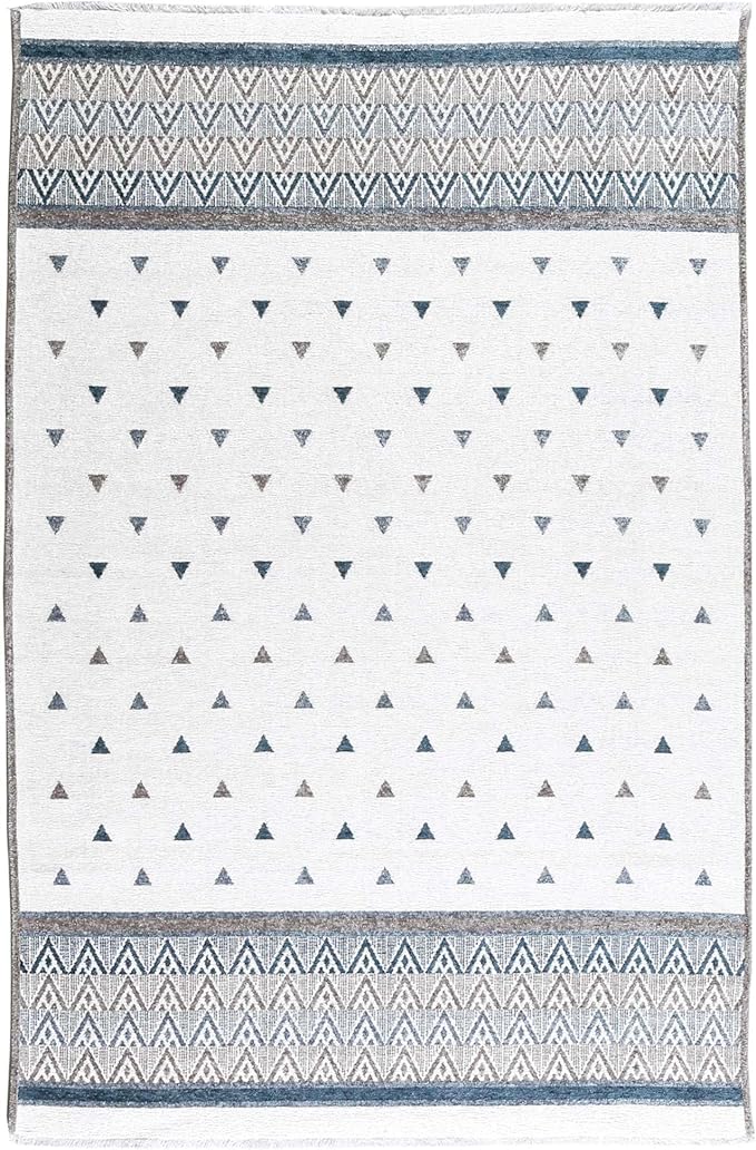Alfa Rich 4x6 Blue Cream Off White Washable Area Rugs for Living Room Bedroom Kitchen Decor Cotton