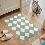 Lahome Checkered Washable 2x3 Green Kitchen Rugs Non Slip, Small Printed Indoor Door Mat for Entryway, Moroccan Trellis Ultra-Thin Throw Carpet for Bedroom Laundry Entrance Decor (2'x3',Green)