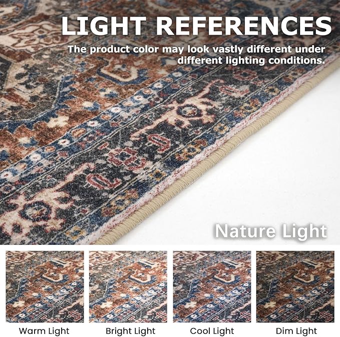 KOZYFLY Small Area Rug 2x3 Ft Rugs for Entryway Washable Boho Entry Rug Non Slip Door Mat Indoor Entrance Faux Wool Vintage Printed Kitchen Rug Throw Rugs for Entrance Kitchen, Red/Navy Blue/Brown