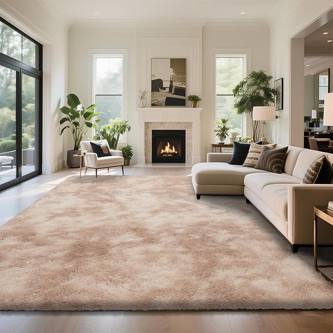 Fluffy Rug Shaggy Area Rug, Mottling Beige 10x14 Area Rugs for Bedroom, Super Soft Shaggy Rugs for Living Room Bedroom Kids Room Home Decor, Upgrade Anti-Skid Rectangular Fuzzy Rug
