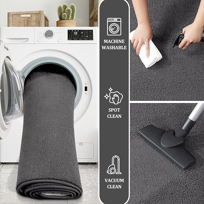 Large Modern Area Rugs for Living Room Bedroom, 5x8 Feet Dark Grey Ultra Soft Solid Thickened Memory Foam Indoor Minimalist Carpets, Non-Slip Comfy Rugs for Boys Girls Nursery Kids Room Home Décor