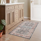 Dripex Vintage Washable Area Rug - 2x4 Indoor Door Mat Oriental Medallion Accent Throw Rug Distressed Foldable Non-Slip Low-Pile Bathroom Kitchen Rug for Entryway Laundry Room Living Room Bedroom