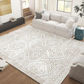 jinchan Moroccan 6x9 Area Rugs for Living Room - Machine Washable Soft Modern Geometric Stain Resistant Ultra-Thin Low-Pile Large Rug Non-Slip Carpet for Bedroom Kitchen Dining Room (6x9ft, Taupe)
