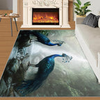 Peacock Rug 2x3-2x3 Rug, Peacock Couples Area Rugs for Bedroom, Nature Waterfall Rugs for Living Room, Animal Bird Washable Mat, Teal Turquoise Carpet - Peafowl Home Decor & Gifts