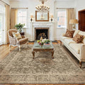 10x14 Brown Vintage Area Rug for Living Room Bedroom Large Distressed Rustic Carpet Non-Slip Low Pile Lightweight Vacuumable Soft Washable Throw Rug for Indoor Dining Room