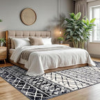 KUTA Moroccan 8x10 Area Rugs Black Navy Blue, Washable Boho Living Room Rug Non-Slip, Ultra Soft Geometric Print Tribal Traditional Farmhouse Carpet for Dining Bedroom Dorm Office Home Decor