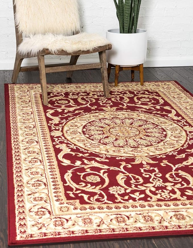 Unique Loom Versailles Collection Traditional Classic Medallion Floral Motif Area Rug (10' 0 x 13' 0 Rectangular, Burgundy/ Ivory)