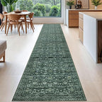 Runner Rug 2.6x16, Dark Green Washable Long Hallway Rug Runner Non-Slip Soft Kitchen Runner Thin Printed Faux Wool Super Soft Carpet for Entryway Bedroom Laundry Room Indoor Home Decor