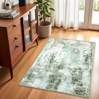 Washable Abstract Rug, 2x3 Small Modern Area Rugs with Non-Slip Rubber Backed for Kitchen, Thin but Soft Throw Carpet Bedroom Entryway Front Door Decor, Green