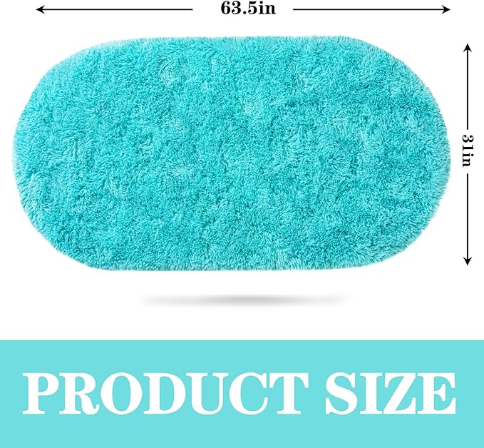 Soft Fluffy Area Rug for Bedroom, Teal Blue Fuzzy Shaggy Oval Throw Rugs for Bedside, Non-Slip Cozy Plush Shag Carpet for Kids Room Nursery Dorm Living Room, 2.6 x 5.3 Feet