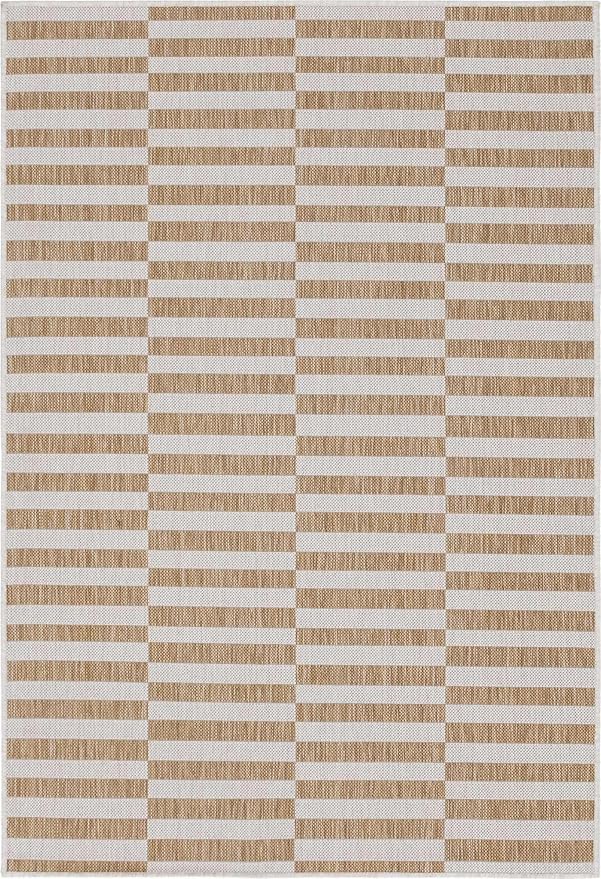 Unique Loom Outdoor Striped Collection Area Rug - Striped (2' x 3' 1" Rectangle Taupe/Ivory)