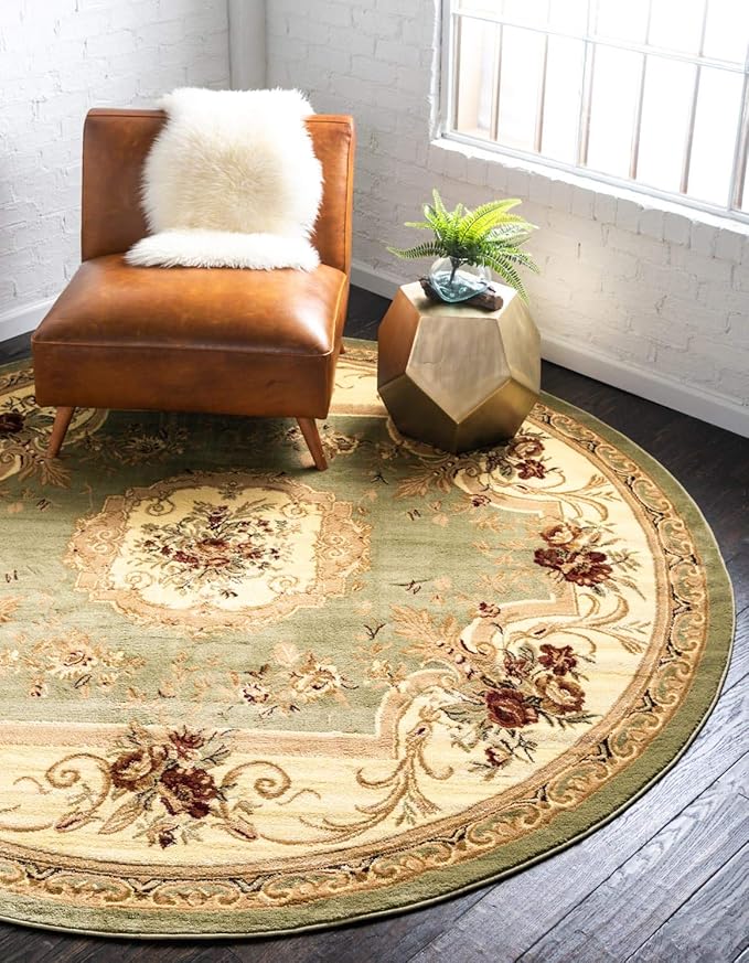 Unique Loom Versailles Collection Traditional Classic Floral Motif Area Rug (8' 0 x 8' 0 Round, Green/ Ivory)