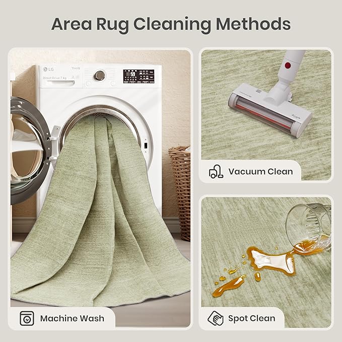 Valenrug Washable Rug 5x7 - Stain Resistant 5x7 Area Rugs for Living Room, Non Slip Backing Printed Rugs for Bedroom, Folable Machine Washable Area Rug (5'x7', Green)