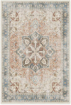 RUGGABLE Washable Vintage Area Rug – Kamran Coral 6x9, Stain-Resistant, Non-Slip – Medium Machine Washable Rugs for Living Room, Bedroom, Hallway, Entryway & Office–with Standard Pad