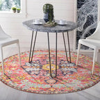 Lahome Bohemian Floral Medallion Round Rug - 4Ft Hot Pink Soft Round Area Rug Bedroom Kitchen Mat, Turkish Washable Indoor Floor Accent Bathroom Carpet for Nursery Living Room Home Office Hallway