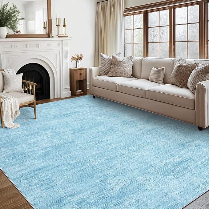 Area Rug 5x7 Machine Washable Area Rug for Living Room Non-Slip Stain Resistant Modern Abstract Bedroom Rug Contemporary Solid Throw Rug Foldable Accent Floor Carpet for Dining Room, Blue