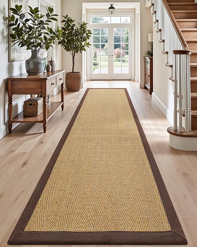 DEXI Hallway Runner Rug 3x7 Jute, Woven Braided Sisal Runner Non Slip, Entryway Farmhouse Runner Carpet for Indoor Luandry Hall Backdoor Bedroom, Natural/Brown