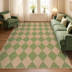 Lahome Checkered Washable Rugs 5x7, Green Area Rug Neutral Large Outdoor Patio Living Room Rug, Farmhouse Non Slip Non Shedding Floor Carpet for Courtyard Camping
