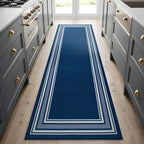 Beverly Rug Non Slip Area Rugs 2x7 Modern Bordered Non Skid Rubber Backing Soft Runner Rug for Living Dining Room Easy to Clean Non Shedding Kitchen Bedroom Indoor Carpet 2 x 7 Navy