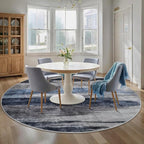 Ciicool 6ft Round Washable Rug, Modern Abstract Circle Rugs, Non-Slip Thin Low-Pile Rug Navy Grey Circular Print Distressed Carpet for Bedroom Living Room Under Dining Table Home Office Decor