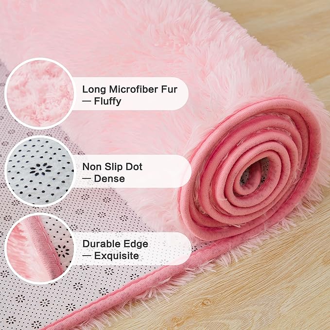 Andency 8x10 Area Rugs for Living Room, Pink Non-Slip Fluffy Soft Large Shag Bedroom Carpet, Big Indoor Thick Nursery Rug for Kids Dorm Home Decor Aesthetic