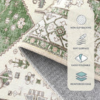 Lahome Boho Green Machine Washable Living Room Rugs - 3x5 Area Rugs for Bedroom Non-Slip Ultra-Thin Entryway Rug, Vintage Print Throw Indoor Carpet Rug for Office Kitchen (Green, 3'x5')