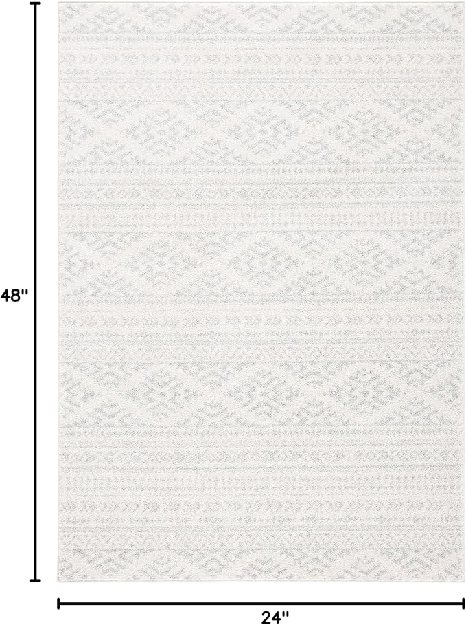 SAFAVIEH Tulum Collection Accent Rug - 2' x 4', Ivory & Light Grey, Moroccan Boho Tribal Design, Non-Shedding & Easy to Clean, Ideal for Front Door, Kitchen, Entryway, Foyer (TUL272G)