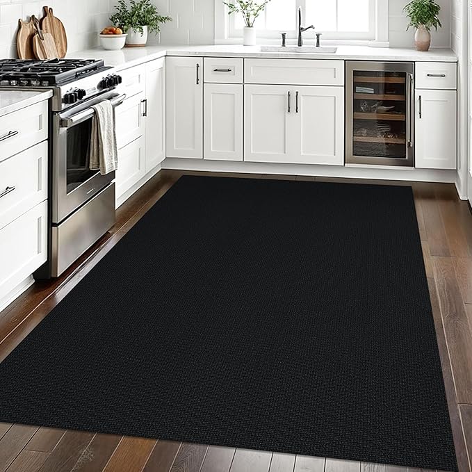 EARTHALL Washable Area Rugs 5x7 Ft Non Slip Living Room Rugs Cotton Rubber Backed Dining Room Rug Braided Bedroom Rugs Indoor Outdoor Floor Carpet for Living Room, Bedroom, Dining Room, Black
