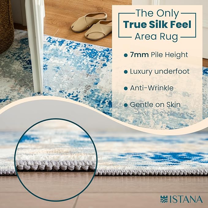 Istana 8x10 Area Rug - Blue/Ivory 8x10 Rugs for Living Room - Foldable Rugs for Bedroom - Stain Resistant Washable Rug - Eco-Friendly Area Rugs - Easy to Clean Living Room Rug