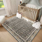 Washable 2x3 Entryway Rug, Boho Non-Slip Door Mat Vintage Distress Small Rugs for Kitchen Nursery Office Bedroom, 0.3" Neutral Oriental Throw Carpet with Cushioning Pad, Rust/Multi
