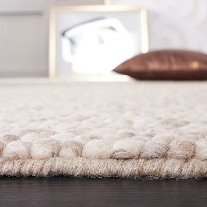 SAFAVIEH Natura Collection Area Rug - 3' Square, Beige, Handmade Wool Blend, Textured Design, Ideal for Living Room, Bedroom, Dining Space (NAT620B)