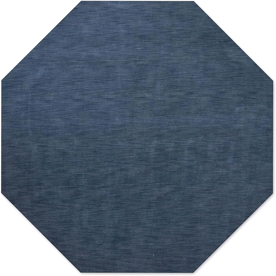 Hand Knotted Loom Wool ECO-Friendly Area Rugs - 6'x6', Octagon, Blue Color, Solid Plain Design, High Pile Thick Handmade Anti Skid Area Rugs for Living Room, Bed Room (L00111)