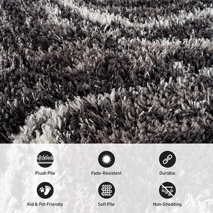 Rugshop Abstract Marble Shag Area Rug Anthracite Dark Gray 7' 10" x 10' Perfect for Large Living Rooms, Dining Areas, or Master Bedrooms