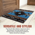 YHSF South West Native American Area Rug C318 - Easy Clean, Thick, Soft, Durable Native Tribal American Indian Inspired Rug for Bedroom/Living Room and More - Blue-Brown, 5 ft 11 in x 8 ft 6 in