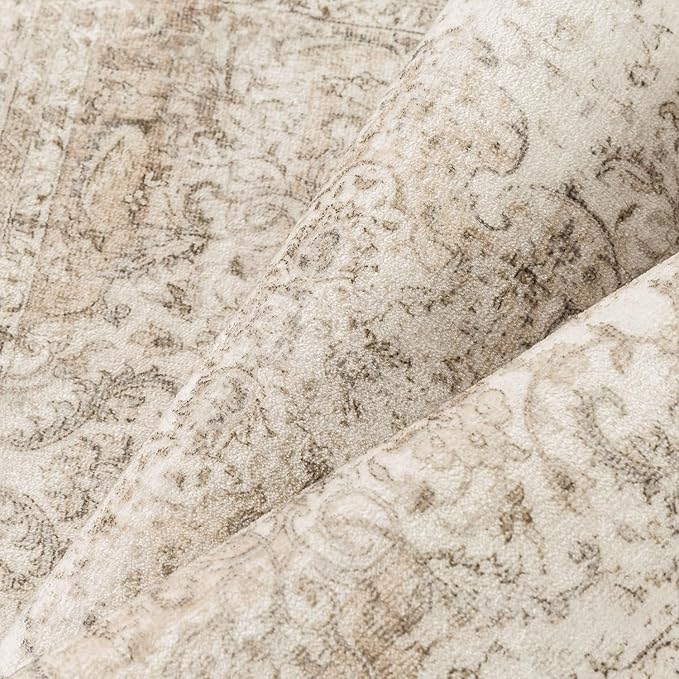 2x3 Washable Beige Area Rug Vintage Entryway Kitchen Carpet Non-Slip Soft Low Pile Distressed Indoor Small Throw Rug for Bedroom Bathroom Entrance