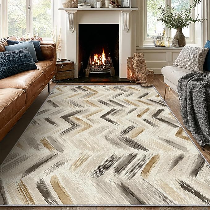Washable 6x9 Chevron Rug Living Room, Modern Abstract Art Design Area Rugs for Bedroom, Chevron Home Decor Carpet, Low Pile, Non Slip, Kids & Pet Friendly (N4198)