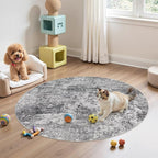 4ft Round Area Rug Living Room Rugs - 4x4 Washable Large Soft Indoor Neutral Modern Abstract Low Pile Rug Carpet for Bedroom Dining Room Farmhouse Home Office - Grey